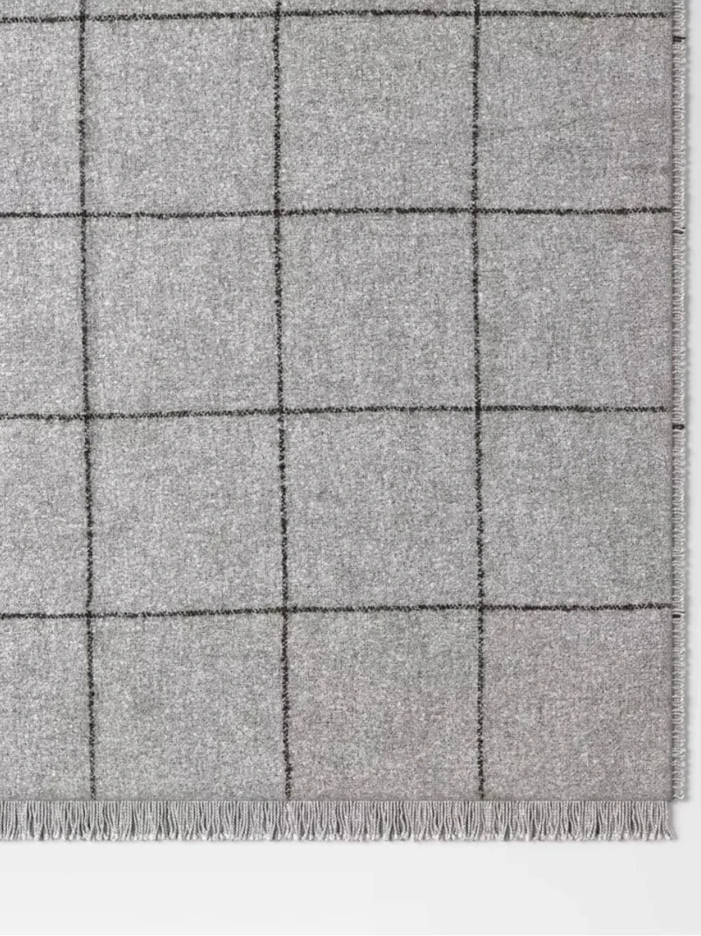 Gray Windowpane Fringe Throw Blanket - Unbranded